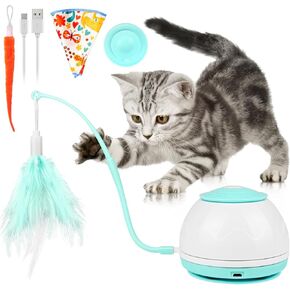 Cat Toys Electronic - Interactive Cat Ball Toy, Rechargeable Automatic Cat Toys Ball, Automatic Toys for Cats to Play Alone, Feather Toy with Mat for Indoor Cats (Green)