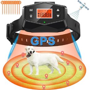 GPS Wireless Dog Fence,Invisible Electric Dog Fence with Pet Containment System,Waterproof Rechargeable Dog Collar for Most of Dogs, Adjustable Warning Strength,Radius 33-999 Yards