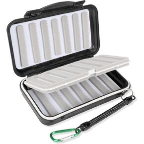 Fly Fishing Box Fly Boxes For Fly Fishing Trout Two-Sided Waterproof Lightweight Easy Grip Black Lid Fly Fishing Lures Box Foam Ice Jig Fly Box And Coil Springs Cord.