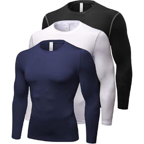 Queerier 3 Pack Men's Compression Shirt Long Sleeve Undershirts for Men Baselayer Sports Thermal Tops