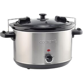 Courant 6-Quart Slow Cooker with Locking Lid, Warm Settings, Stainproof Stoneware Pots and Glass Lids – Stainless Steel