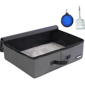 apollo walker Portable Cat Travel Litter Box with Zipped Waterproof Bag,No Collapse with Hard Base Insert at Bottom, No Leakage, No Smell, Easy to Carry, Easy to Use in Hotels, Car Gray