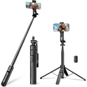 Selfie Stick for iPhone with Remote - Tripod Quadripod Stand for Video Recording Vlogging Tiktok - Phone Holder for Cell Phone Android Camera Gopro