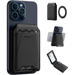 VULKIT Magnetic Wallet with Magnetic Adapter Ring, Card Holder with ID Window 4 Slots Phone Wallet Compatible with MagSafe Accessories, iPhone 16/15/14/13/12 Series, Samsung Galaxy & Other Smartphones