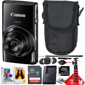 حزمة كاميرا Canon PowerShot IXY 650 / ELPH 360 HS الرقمية المدمجة بتكبير بصري 12x (أسود) مع بطاقة ذاكرة سعة 64 جيجابايت + حافظة كاميرا + قارئ بطاقات + حامل ثلاثي عنكبوت + المزيد (حزمة مكونة من 13 قطعة) (متجددة)