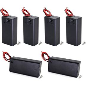 6pcs AAA Battery Holder with Switch ON Off Case Back Cover with Cord Wire Leads 2X 1.5V 3 Volt Batteries Charger Holder Spring Clip Storage Box Cell Cable (2AAA)