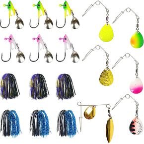 Spinner Baits for Bass Fishing，6PCS Top Water Bass Fishing Lures, Jighead Spinnerbait DIY Fishing Kit for Bass Pike Walleye Freshwater Fishing