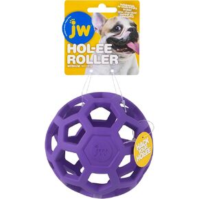 JW Pet HOL-ee Roller™, Dog Toy Puzzle Ball, Natural Rubber, Medium (4.5" Inch Diameter), Pink