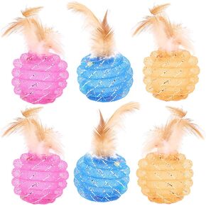 POPETPOP 6 Pcs Cat Feathers Toys - Interactive Cat Toys with Feathers and Bells for Indoor Ourdoor Kitten Playing, Cat Exrecise Toy Balls
