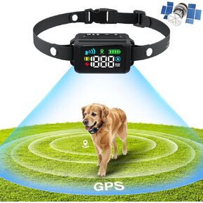 سياج كهربائي من RUXAN GPS للكلاب، سياج كلب لاسلكي للاستخدام في الهواء الطلق، نظام سياج طوق الكلب GPS 99-5997 قدم مع جهاز استقبال طوق مقاوم للماء وقابل لإعادة الشحن، قوة تحذير قابلة للتعديل لمعظم الكلاب