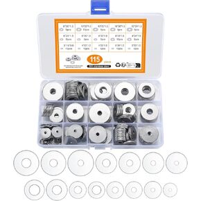230 Pcs Stainless Steel Large Fender Washers, 15 Sizes Flat Penny Washers Assortment Kit for Car Ship Assembly, Furniture Installation, Electrical Connections, DIY Project