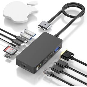 MacBook Pro Docking Station Triple Displays Dual HDMI+VGA, 12 in 2 MacBook Pro Air Docking Station,Multi Monitors for MacBook Pro/Air with Intel Chips, USB C Multi Card Reader Hub