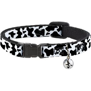 Buckle-Down Cow Pattern, Breakaway Cat Collar with Bell, Plastic Clip, Easy Adjustable, 8.5 to 12 Inches 0.5 Inch Wide