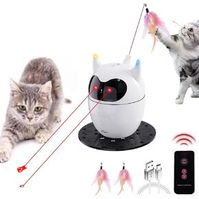 Interactive Cat Toy with Remote Control, 2-in-1 Automatic Cat Toy for Indoor Cats & Kittens – Rechargeable, Rotating Feather & Red Light, Fun & Engaging Play for Your Pets!