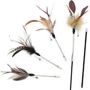 SONGWAY Cat Feather Wand Toy - Cat Teaser Toy Wand with 4 Pcs Flexible Spring Cat Feather Refillls, Interactive Cat Feather Toys for Indoor Cat and Kitten