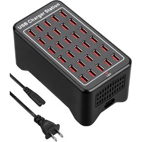 USB Charging Station, 150W/30A 30 Port Travel Desktop USB Rapid Charger, Multiple Device Charger Station with Smart Detect for Smartphones Tablets and More Devices