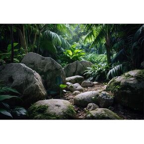 Reptile Habitat Backdrop Lush Tropical Plants and Rocks Terrarium Backdrop Dense Vegetation with Large Broad Leaves and Ferns Fish Tank Background Aquarium Wallpaper Poster Decor Vinyl 30x12in