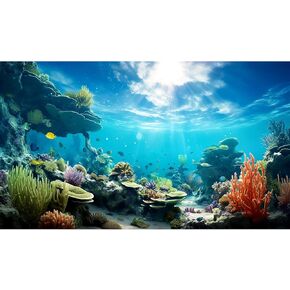 Aquarium Background Ocean Coral Reef Underwater Terrarium Backdrop Sea World Under Water Tropical Hard Coral Fish Tank Background Tank Wallpaper Poster Backdrop Vinyl 30x12in