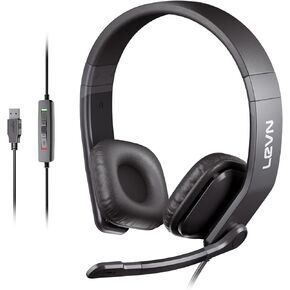 LEVN Headset with Mic,USB Headset with Microphone for PC, Headset with Microphone for Pc, USB Headset for Call Center Work from Home Online Class Teams Zoom Meetings (Black)