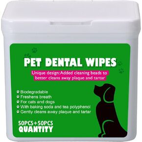 Teeth Cleaning Wipes for Dogs & Cats 100 Counts, Reduces Plaque & Freshens Breath, Buildup No-Rinse Dog Finger Toothbrush, Disposable Gentle Cleaning & Gum Care Pet Wipes