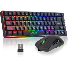 CHONCHOW 60% Wireless Gaming Keyboard and Mouse Combo,RGB Backlit Rechargeable LED Light Up Keyboard Ergonomic Wireless Mouse,Wireless Gaming Mouse and Keyboard for Xbox PS4 PS5 PC Laptop -Black