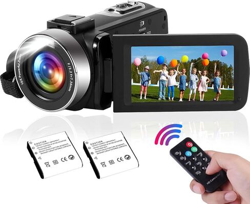 Camcorder 2.7K Video Camera Digital Camera 30MP 16X Digital Zoom 3.0'' 30 FPS Flip Screen Vlogging YouTube Camera with Remote Control and 2 Batteries-Black in Kuwait
