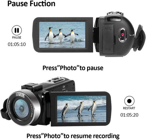 Camcorder 2.7K Video Camera Digital Camera 30MP 16X Digital Zoom 3.0'' 30 FPS Flip Screen Vlogging YouTube Camera with Remote Control and 2 Batteries-Black in Kuwait
