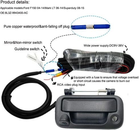 Generic HD Night Vision Waterproof Fish-Eye Lens Reverse Camera with Rear Door Handle Replacement for Ford F150 04-14 Mark LT 06-14 Superduty 08-15 Replacement OE 8L3Z-9943400-AC in Saudi Arabia