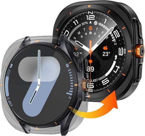 LETOID for Samsung Galaxy Watch 7 Screen Protector Case 44mm [Looks like Galaxy Watch Ultra] Rugged Protective Face Cover 44 mm with Built-in 9H Tempered Glass Film Accessories for Watch7 - Black in Saudi Arabia