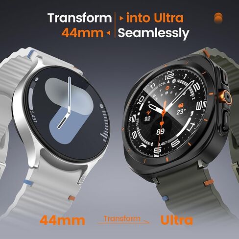 LETOID for Samsung Galaxy Watch 7 Screen Protector Case 44mm [Looks like Galaxy Watch Ultra] Rugged Protective Face Cover 44 mm with Built-in 9H Tempered Glass Film Accessories for Watch7 - Black in Saudi Arabia