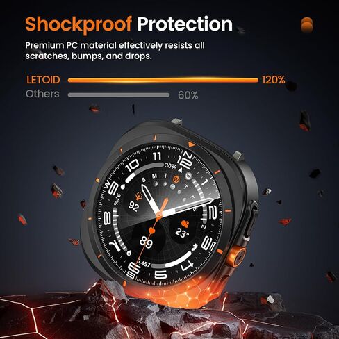 LETOID for Samsung Galaxy Watch 7 Screen Protector Case 44mm [Looks like Galaxy Watch Ultra] Rugged Protective Face Cover 44 mm with Built-in 9H Tempered Glass Film Accessories for Watch7 - Black in Saudi Arabia