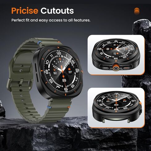 LETOID for Samsung Galaxy Watch 7 Screen Protector Case 44mm [Looks like Galaxy Watch Ultra] Rugged Protective Face Cover 44 mm with Built-in 9H Tempered Glass Film Accessories for Watch7 - Black in Saudi Arabia