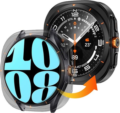 LETOID for Samsung Galaxy Watch 7 Screen Protector Case 44mm [Looks like Galaxy Watch Ultra] Rugged Protective Face Cover 44 mm with Built-in 9H Tempered Glass Film Accessories for Watch7 - Black in Saudi Arabia