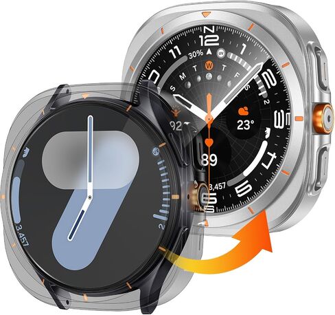 LETOID for Samsung Galaxy Watch 7 Screen Protector Case 44mm [Looks like Galaxy Watch Ultra] Rugged Protective Face Cover 44 mm with Built-in 9H Tempered Glass Film Accessories for Watch7 - Black in Saudi Arabia