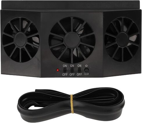 Solar Powered Car Ventilator, ABS 1.5W 1600mA Wear Resistant Save Energy Car Exhaust Fan for Vehicle (Black) in Saudi Arabia