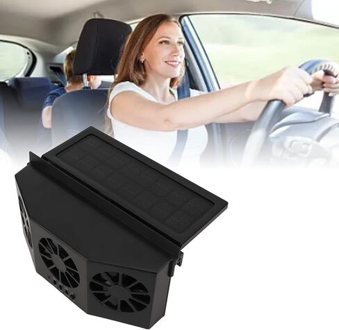 Solar Powered Car Ventilator, ABS 1.5W 1600mA Wear Resistant Save Energy Car Exhaust Fan for Vehicle (Black) in Saudi Arabia