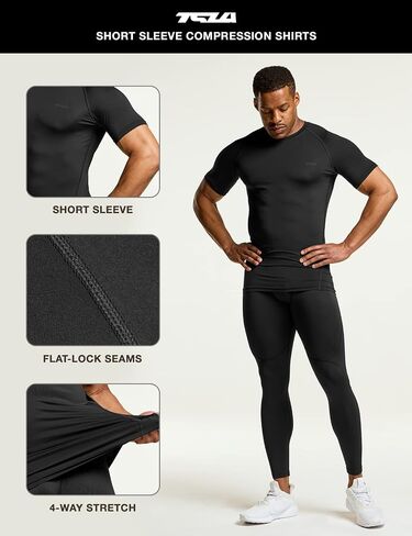 TSLA 1 or 3 Pack Men's UPF 50+ Quick Dry Short Sleeve Compression Shirts, Athletic Workout Shirt, Water Sports Rash Guard in Kuwait