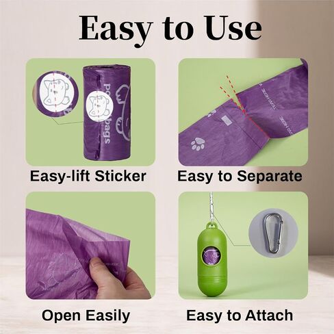 270 Counts Dog Poop Bags Rolls with Dispenser, Scented Poop Bags for Dogs Waste, Extra Thick& Leak Proof Dog Bags for Poop, Doggie Pet Waste Bags for Doggy Puppy Cat Poop 9" x 13" Purple in Saudi Arabia