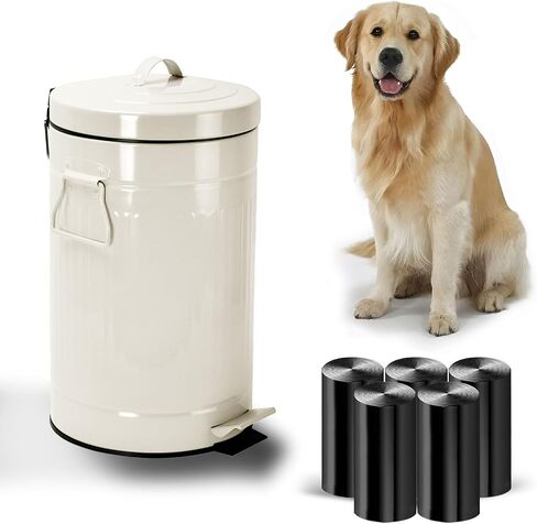 سلة مهملات فضلات الكلاب بالخارج، سلة مهملات نفايات الكلاب سعة 12 لتر مع غطاء ودواسة قدم ودلو داخلي و100 كيس نفايات للكلاب، سلة مهملات مستديرة خارجية للكلاب، حاوية نفايات الكلاب للحديقة، باللون الأبيض in Kuwait