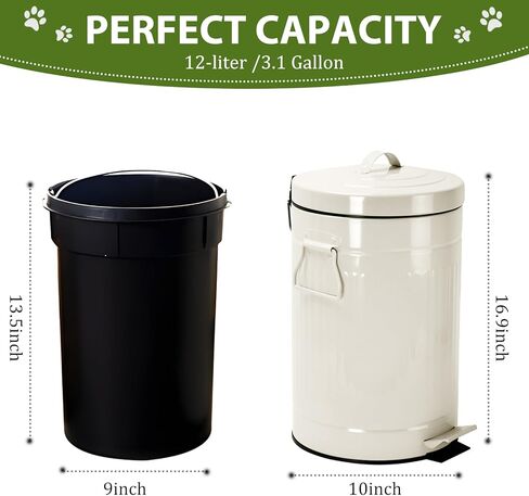 سلة مهملات فضلات الكلاب بالخارج، سلة مهملات نفايات الكلاب سعة 12 لتر مع غطاء ودواسة قدم ودلو داخلي و100 كيس نفايات للكلاب، سلة مهملات مستديرة خارجية للكلاب، حاوية نفايات الكلاب للحديقة، باللون الأبيض in Kuwait