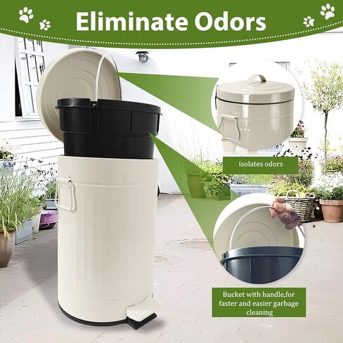 سلة مهملات فضلات الكلاب بالخارج، سلة مهملات نفايات الكلاب سعة 12 لتر مع غطاء ودواسة قدم ودلو داخلي و100 كيس نفايات للكلاب، سلة مهملات مستديرة خارجية للكلاب، حاوية نفايات الكلاب للحديقة، باللون الأبيض in Kuwait