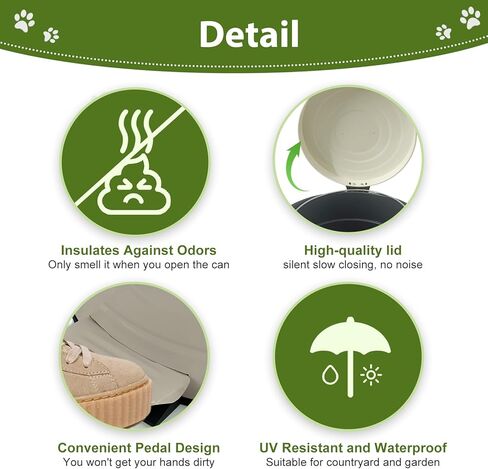 سلة مهملات فضلات الكلاب بالخارج، سلة مهملات نفايات الكلاب سعة 12 لتر مع غطاء ودواسة قدم ودلو داخلي و100 كيس نفايات للكلاب، سلة مهملات مستديرة خارجية للكلاب، حاوية نفايات الكلاب للحديقة، باللون الأبيض in Kuwait