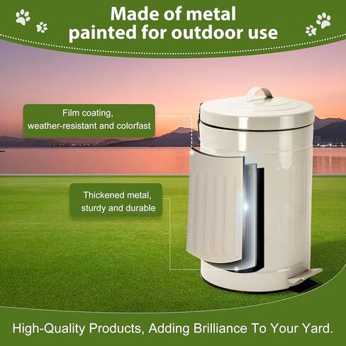سلة مهملات فضلات الكلاب بالخارج، سلة مهملات نفايات الكلاب سعة 12 لتر مع غطاء ودواسة قدم ودلو داخلي و100 كيس نفايات للكلاب، سلة مهملات مستديرة خارجية للكلاب، حاوية نفايات الكلاب للحديقة، باللون الأبيض in Kuwait