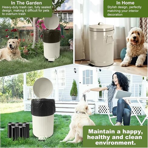 سلة مهملات فضلات الكلاب بالخارج، سلة مهملات نفايات الكلاب سعة 12 لتر مع غطاء ودواسة قدم ودلو داخلي و100 كيس نفايات للكلاب، سلة مهملات مستديرة خارجية للكلاب، حاوية نفايات الكلاب للحديقة، باللون الأبيض in Kuwait