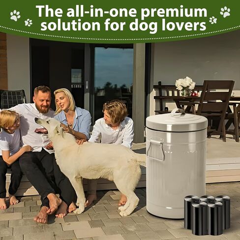 سلة مهملات فضلات الكلاب بالخارج، سلة مهملات نفايات الكلاب سعة 12 لتر مع غطاء ودواسة قدم ودلو داخلي و100 كيس نفايات للكلاب، سلة مهملات مستديرة خارجية للكلاب، حاوية نفايات الكلاب للحديقة، باللون الأبيض in Kuwait