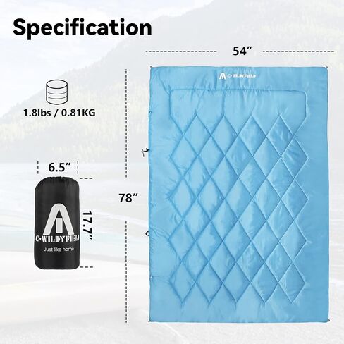 Camping Quilt（ 78''X 54''） Travel Blanket Picnic Blanket Outdoor Waterproof Blanket Ultralight Outdoor Blanket for Stadium, Backpacking, Camping, Travel, and Hiking-Blue in Saudi Arabia