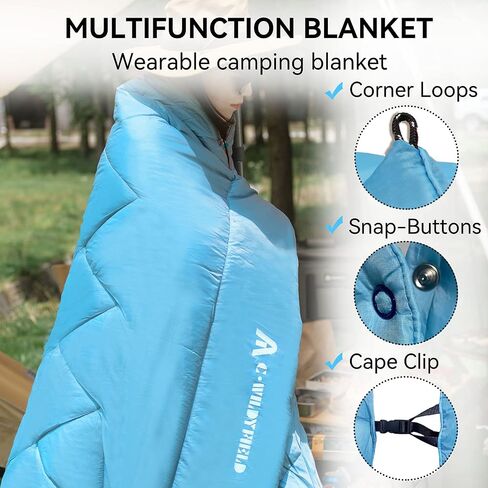 Camping Quilt（ 78''X 54''） Travel Blanket Picnic Blanket Outdoor Waterproof Blanket Ultralight Outdoor Blanket for Stadium, Backpacking, Camping, Travel, and Hiking-Blue in Saudi Arabia
