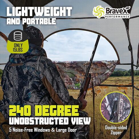 صيد أرض عمياء محمولة، 30% أكبر من الداخل 4 أشخاص 300D بوليستر ستائر صيد متينة خيمة منبثقة لصيد الغزلان والديك الرومي مع حقيبة حمل 84 بوصة × 74 بوصة × 78 بوصة ارتفاع (مموه) in Kuwait