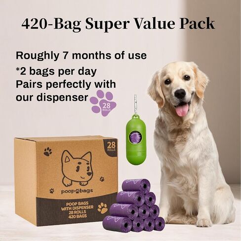 270 Counts Dog Poop Bags Rolls with Dispenser, Scented Poop Bags for Dogs Waste, Extra Thick& Leak Proof Dog Bags for Poop, Doggie Pet Waste Bags for Doggy Puppy Cat Poop 9" x 13" Purple in Saudi Arabia