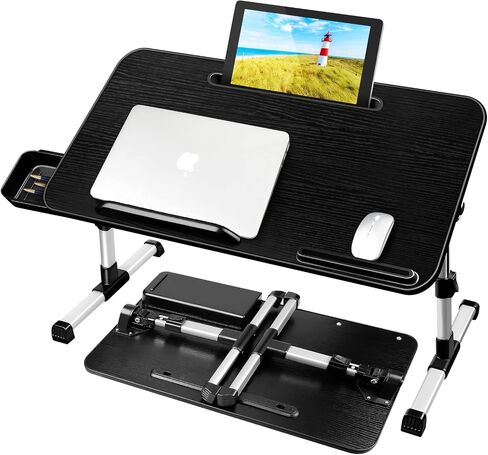Laptop Desk for Bed, Adjustable Height and Angle, Laptop Lap Desk with Tablet Stand and Drawer, Bed Table Fits Laptop up to 17.3", Laptop Stand for Bed, Couch, Floor (23.6" x 13.4", Black) in Saudi Arabia
